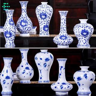 Bình cắm hoa bằng sứ trắng xanh phong cách trung hoa