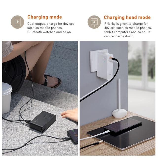 Pin Sạc Dự Phòng Baseus 2in 1 CHT909 Dung Lượng 10000 Mah Power Bank Tích Hợp Củ Sạc Nhanh Với Đầu Cắm USB 3A Và Type C