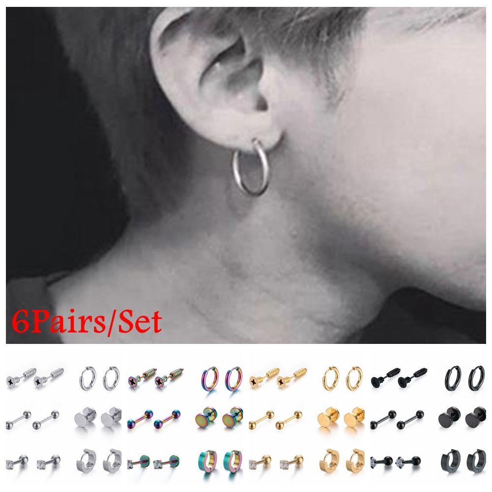 EUCA Set 6 Đôi Khuyên Tai Hình Quả Tạ Màu Đen Phong Cách Gothic