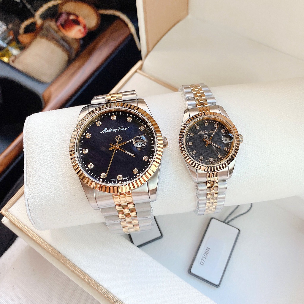 Đồng hồ đôi nam nữ dây thép Mathey Tissot D810BN Và H710BN