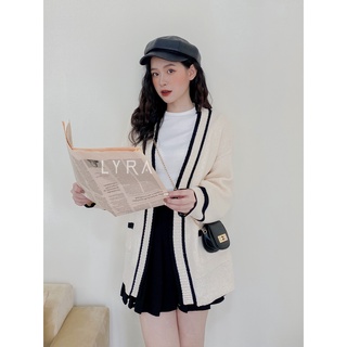 Áo khoác len cardigan kẻ viền không cúc LYRA, chất len dày dặn mịn phong cách Hàn Quốc- VSYAK0026