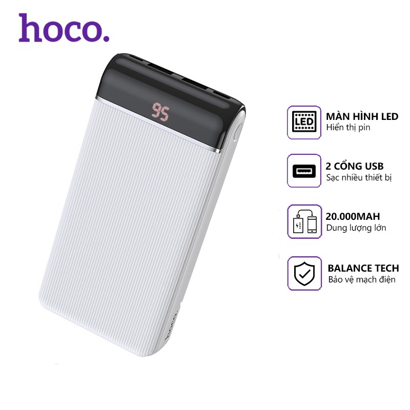 Pin dự phòng Hoco J59A 2 cổng USB 2.0A, 20000mah, màn hình led, tương thích nhiều thiết bị