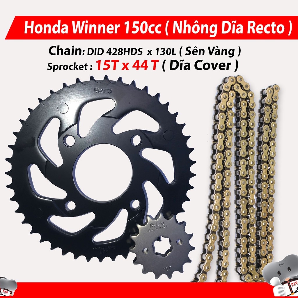 Nhông sên dĩa Recto Cover Honda Winner 150cc – Sên Vàng DID ( Thái Lan )