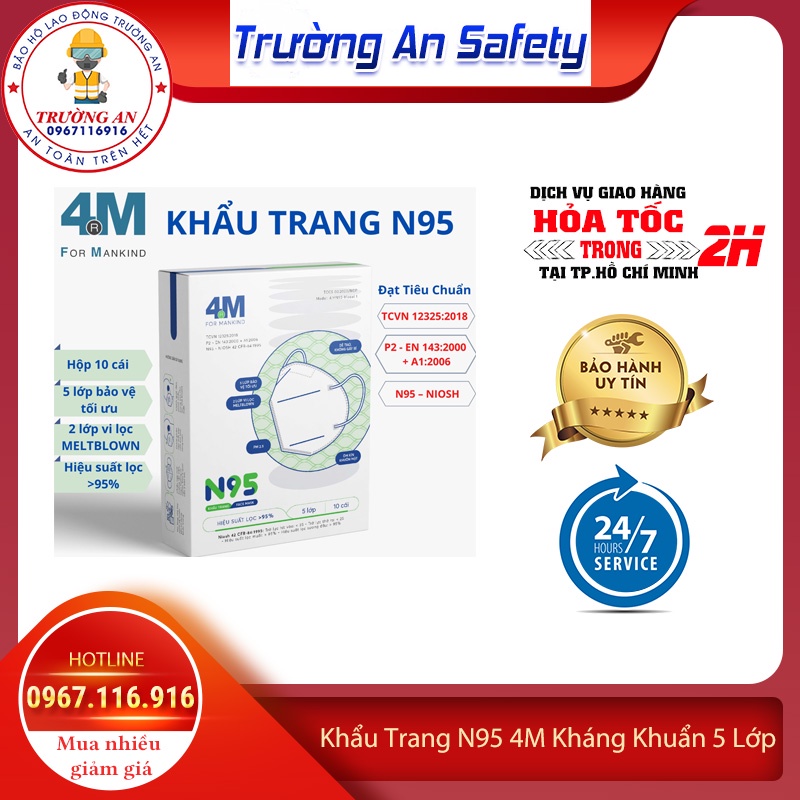 Khẩu Trang N95 4M NIOSH 42 CFR - 84 :1995 - 5 Lớp Bảo Vệ - Hiệu Suất Lọc > 95%