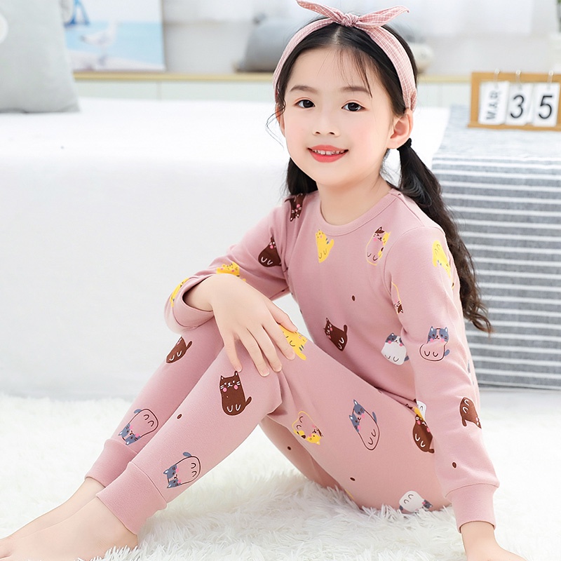 Bộ Đồ Ngủ Tay Dài Chất Liệu Cotton 100-160cm Thời Trang Xuân Thu Cho Bé