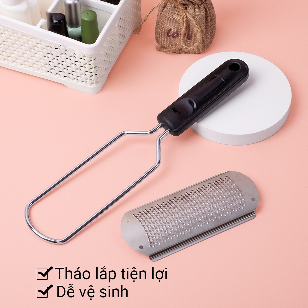 Cây Chà Gót Chân Inox 304  BEBE CHIC Loại Cao Cấp, Có Thể Thay Mặt Chà Chuyên Dụng