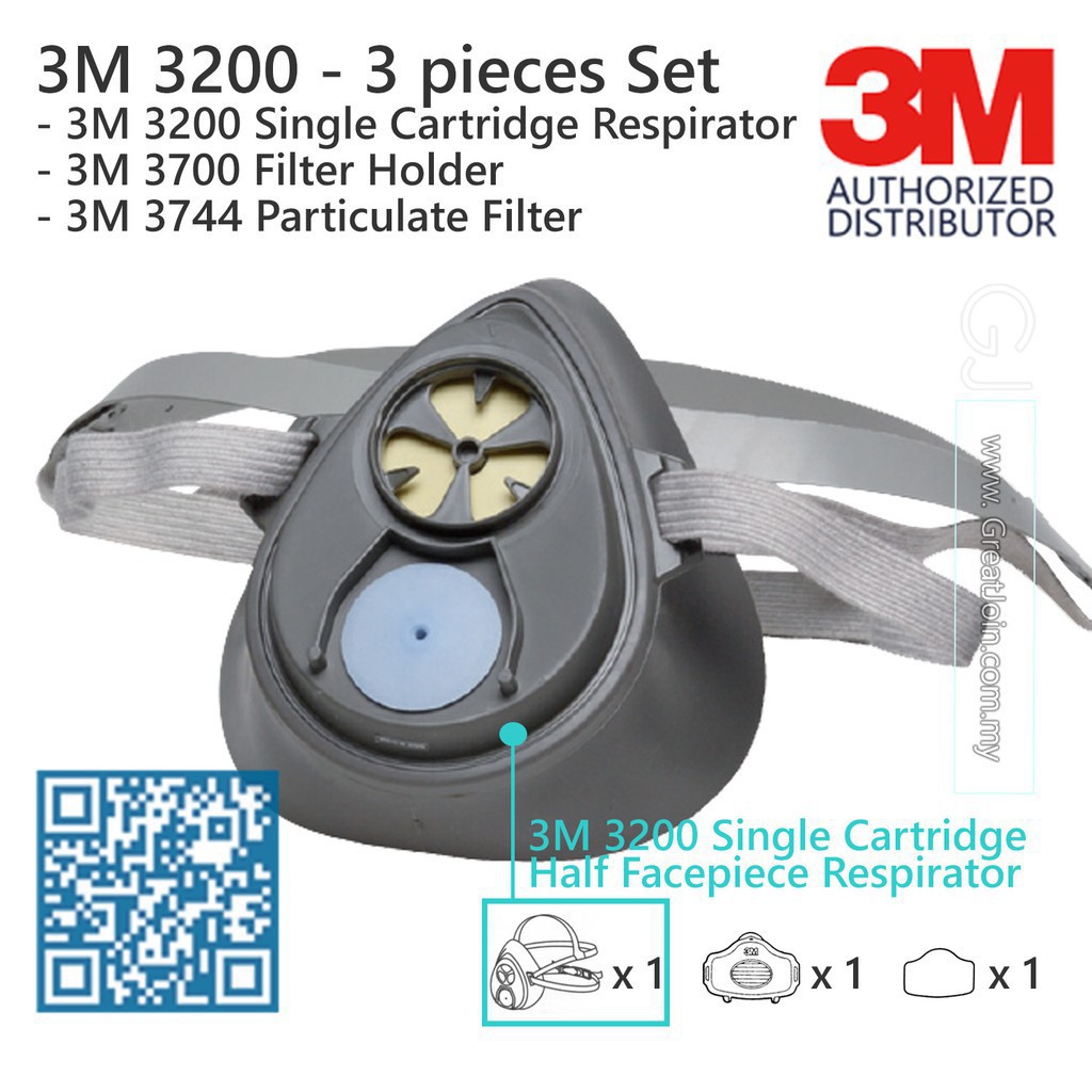 Mặt nạ phòng lọc khói bụi 3M 3200 khí độc kèm 1 tấm bông phin lọc lót kháng khuẩn (trọn bộ)