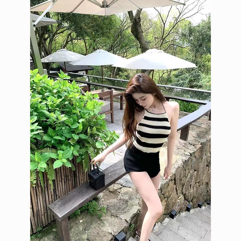 Áo Hai Dây Ôm Dáng Họa Tiết Kẻ Sọc Màu Trơn Mùa Hè Ngọt Ngào Cho Nữ