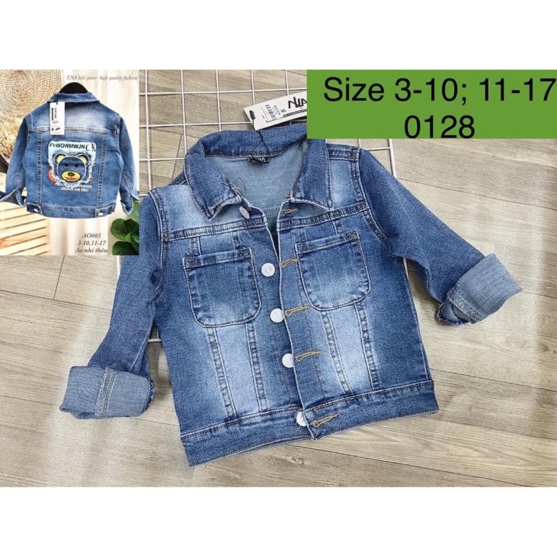 ÁO KHOÁC JEANS THÊU ĐẮP GẤU SIZE 12-33KG