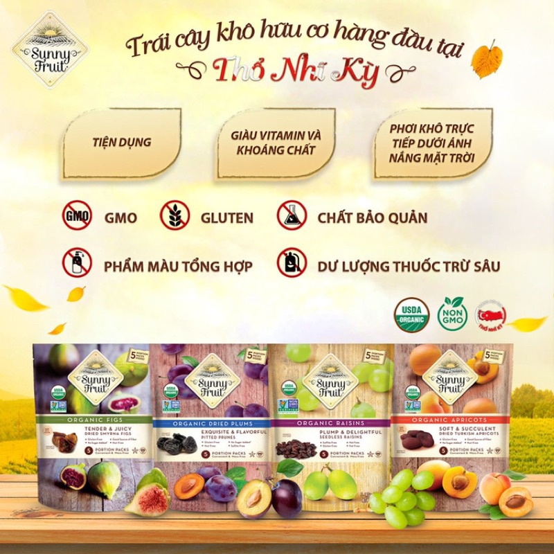 Mận khô hữu cơ, nho khô, sung khô, mơ khô Sunny Fruit
