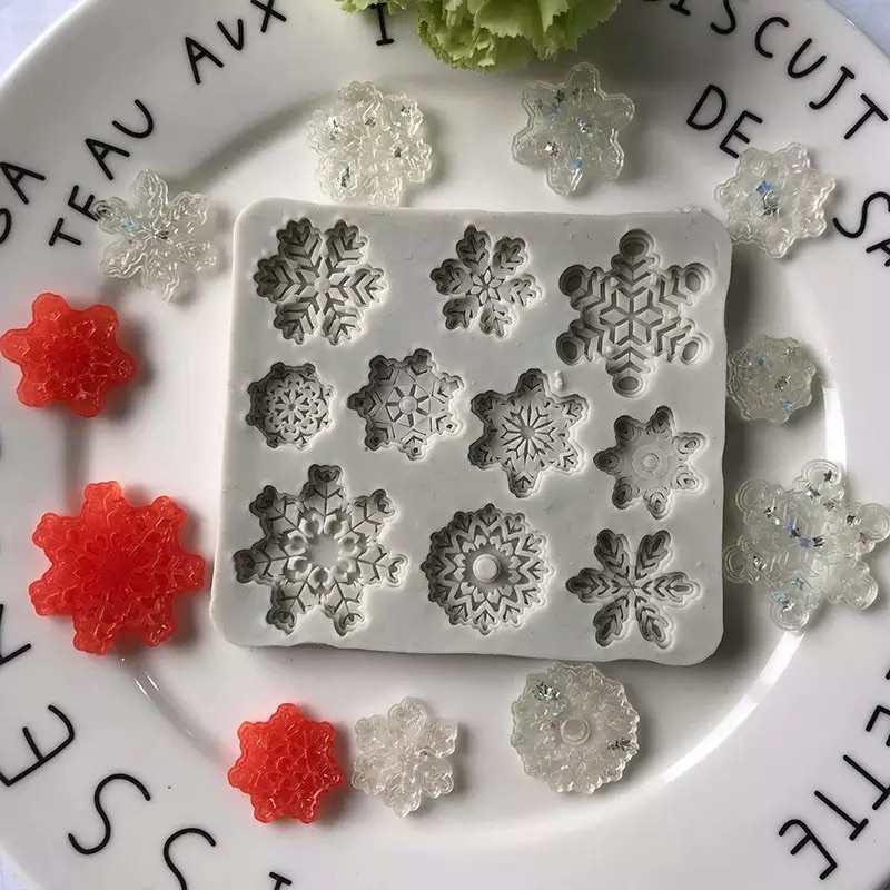 Tấm silicon 10 hoa tuyết 3D làm fondant, trang trí bánh trung thu hiện đại