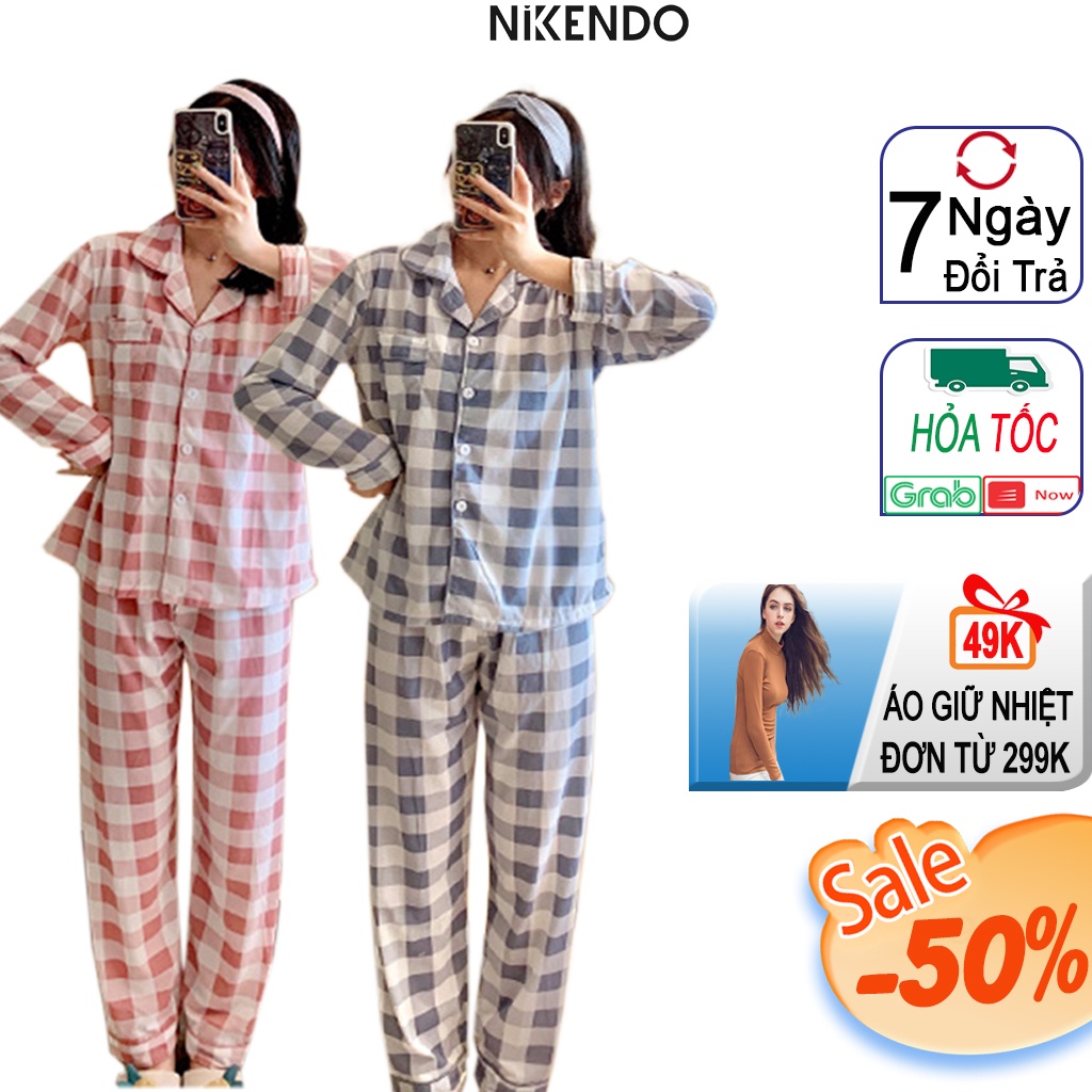 Xả Hàng Đồ Bộ Mặc Nhà, Đồ bộ Pijama Tay Dài Nữ