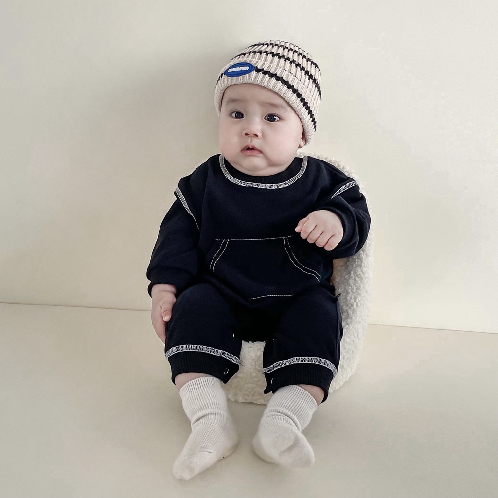 Bộ Áo Liền Quần Tay Dài Có Túi Lớn Thời Trang Xuân Thu Cho Bé