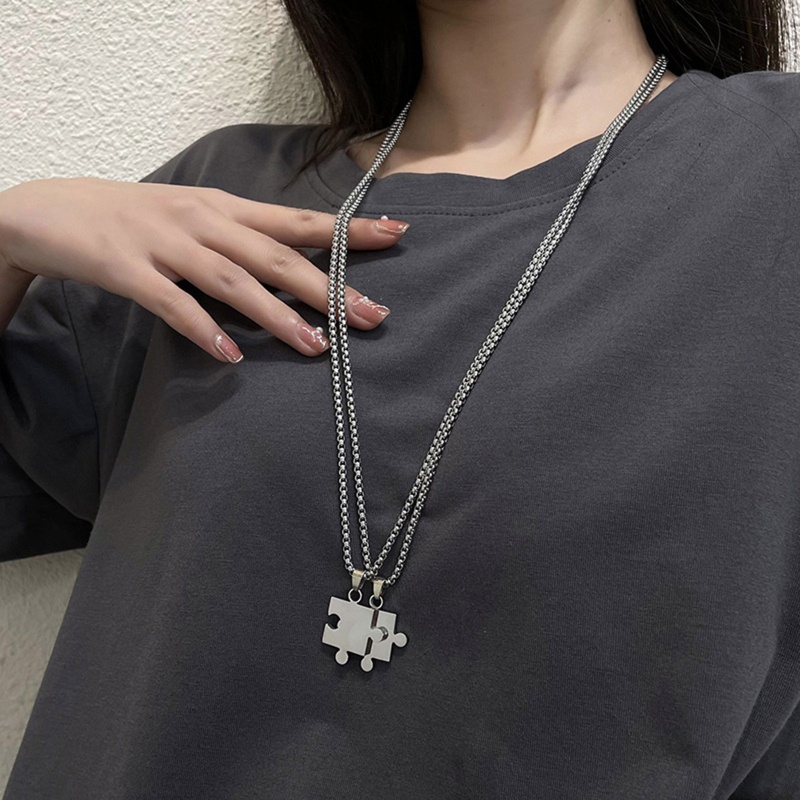 Seng Bump Vòng cổ Inox 70cm Mặt Mảnh Ghép Đơn Giản Thời Trang Cho Cặp Đôi