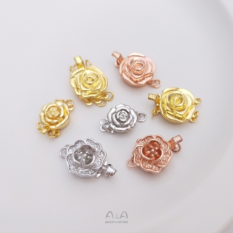 █diy゜14k●1 Khóa Cài Dây Chuyền Mạ Vàng Hồng 18K Đính Ngọc Trai Nhiều Vòng diy