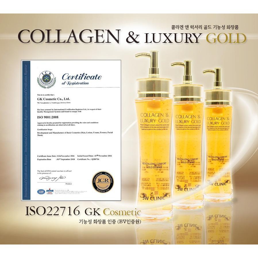 Tinh chất dưỡng trắng da vàng 24k 3W Clinic Collagen Luxury Gold Serum Auth Hàn Quốc