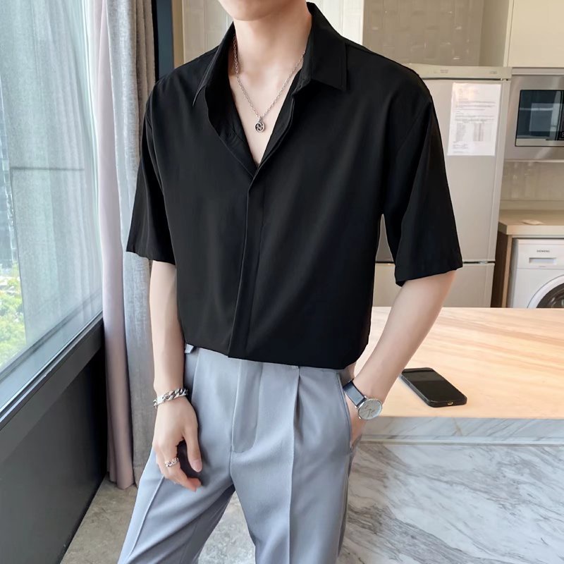 Áo sơ mi nam oversize tay ngắn form rộng phong cách hàn quốc trẻ trung năng động vải lụa mềm mịn-MRN01