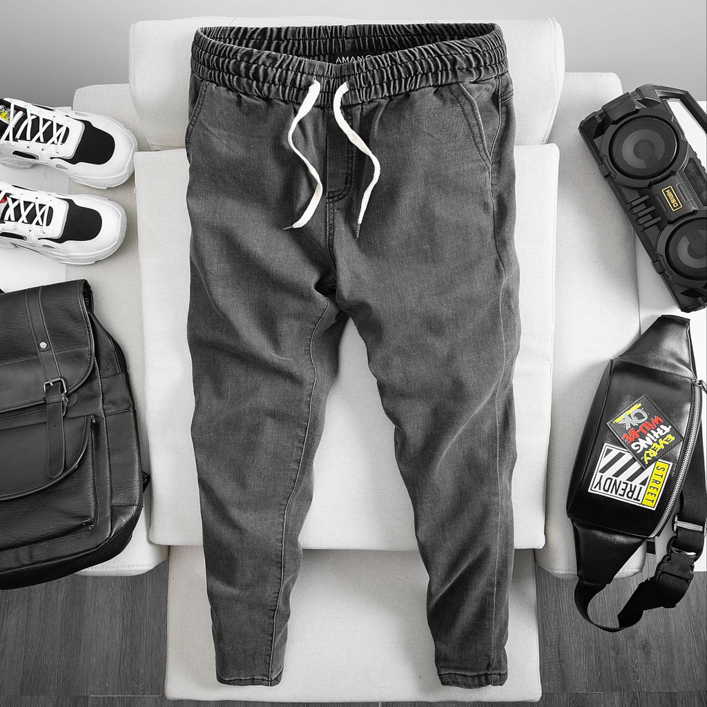 Quần JEAN cạp chun kết hợp cùng dây rút form baggy QJ582 | BigBuy360 - bigbuy360.vn