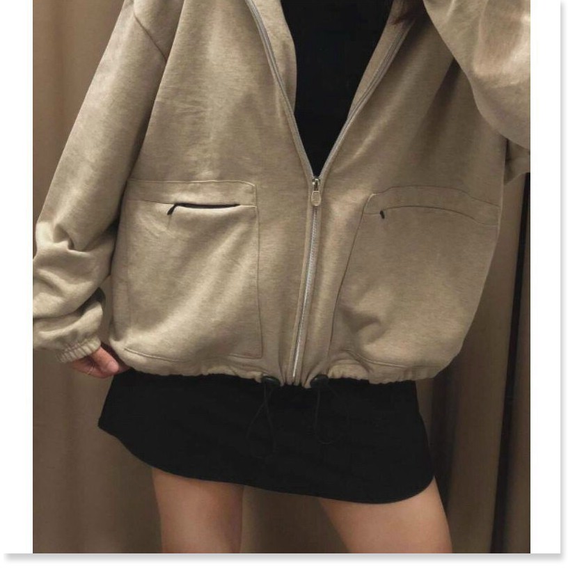 ÁO KHOÁC NỮ CÓ DÂY KÉO VÃI NỈ FORM RỘNG THỜI TRANG MỚI KME