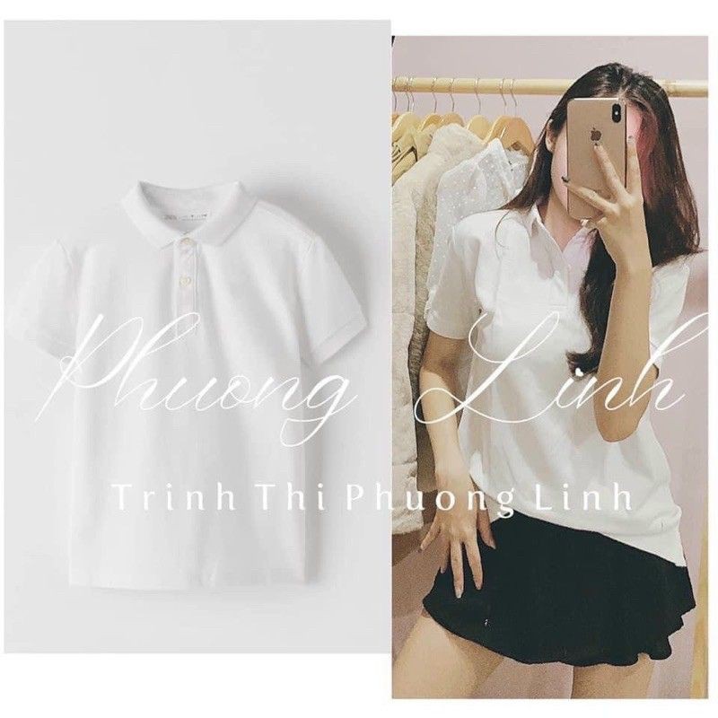 ÁO THUN POLO ZARA CỘC TAY TRẮNG BASIC, CỔ SƠ MI NoBrandNoCotton