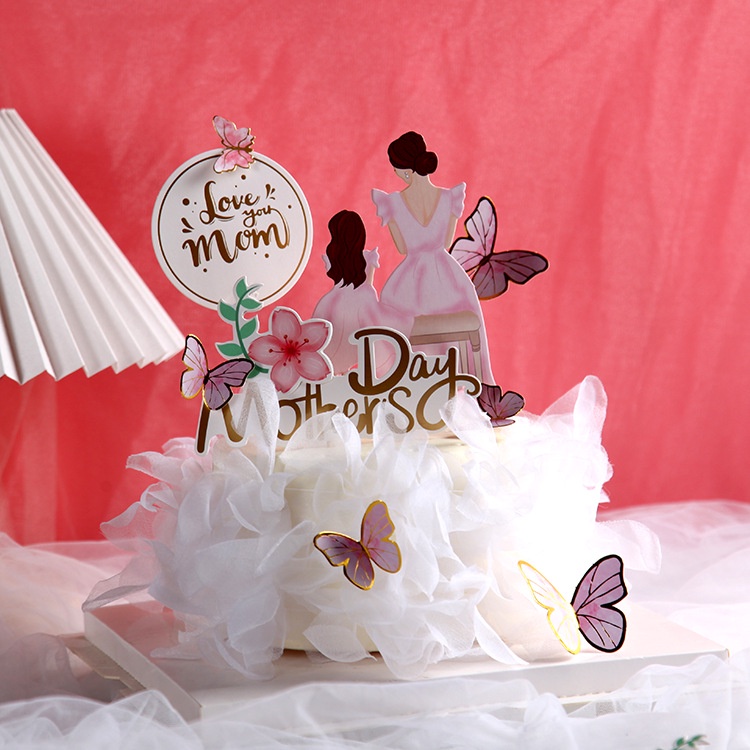 Phụ Kiện Cắm Trang Trí Bánh Kem Hình Chú Bướm Sau Lưng Lãng Mạn