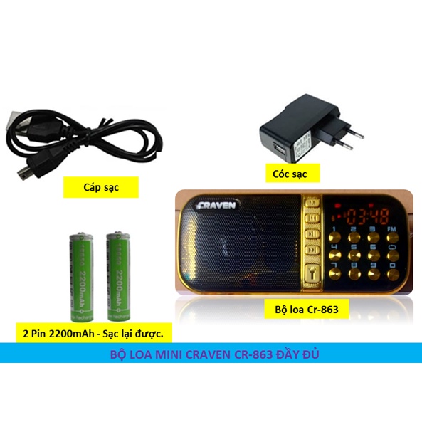 Máy nghe Pháp, nghe nhạc Mp3, FM Cr-863/836s - Âm thanh chuẩn, đèn Pin, 2 Pin 2200mAh dùng liên tục 2 ngày sạc lại