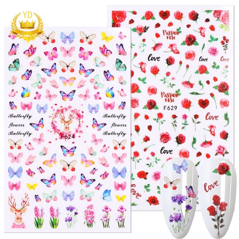 [Hàng mới về] Miếng dán hình hoa/bướm trang trí nghệ thuật DIY cho móng