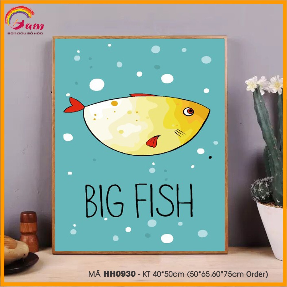 Tranh tô màu số hóa Tranhsohoavn Big fish Tranh cá hiện đại đơn giản dễ vẽ HH0930