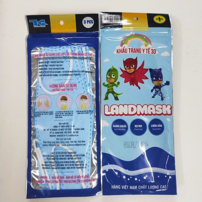 Khẩu trang trẻ em y tế 3D LAND MASK kid , khẩu trang cho bé 4 lớp kháng khuẩn , ngăn ngừa bụi mịn , khói bụi độc hại