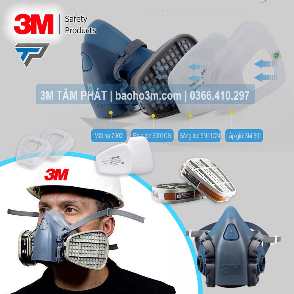 Mặt nạ phòng độc 3M 7502 - mặt nạ chống hoá chất và bụi mịn PM2.5