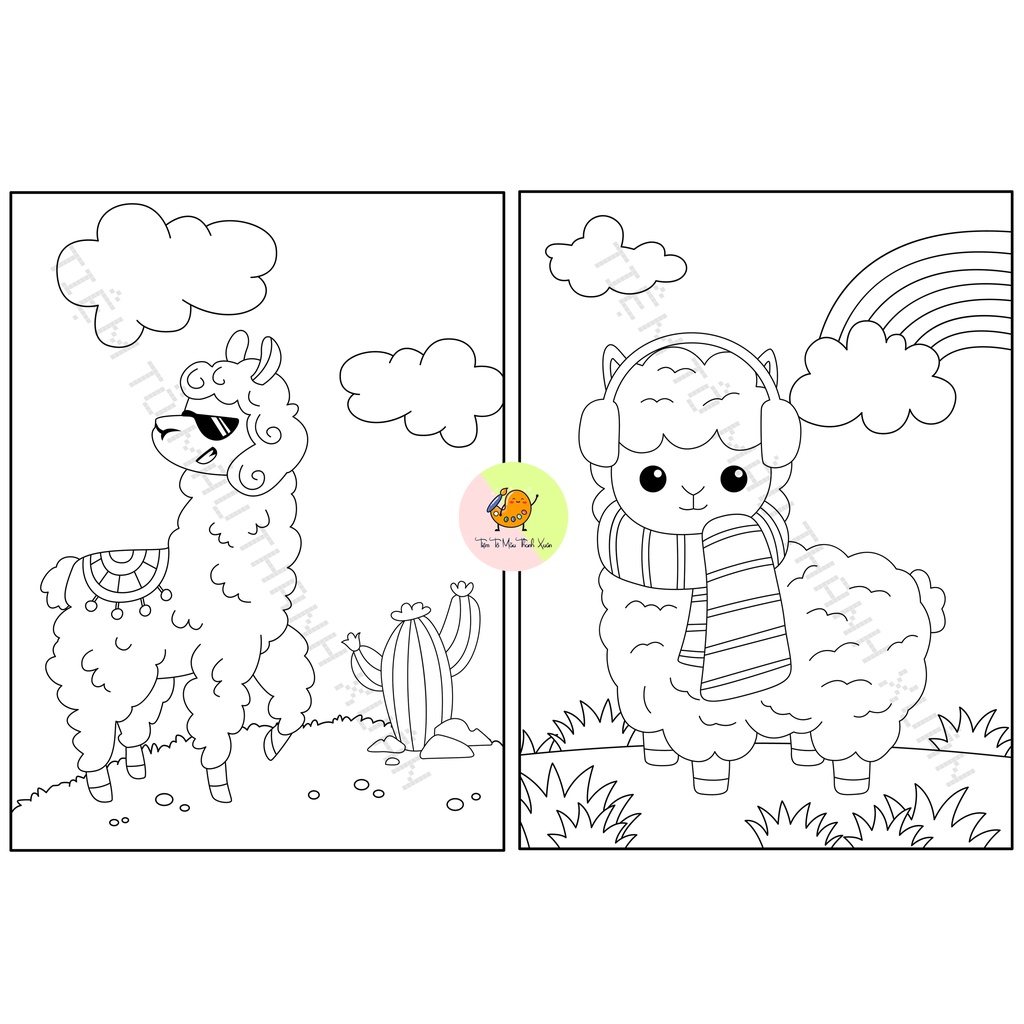 Set 10 Tờ Tranh Tô Màu Hình Lạc Đà Không Bướu Llama Cho Bé Size A5 Màu Sáp, Màu Chì - Tiệm Tô Màu Thanh Xuân