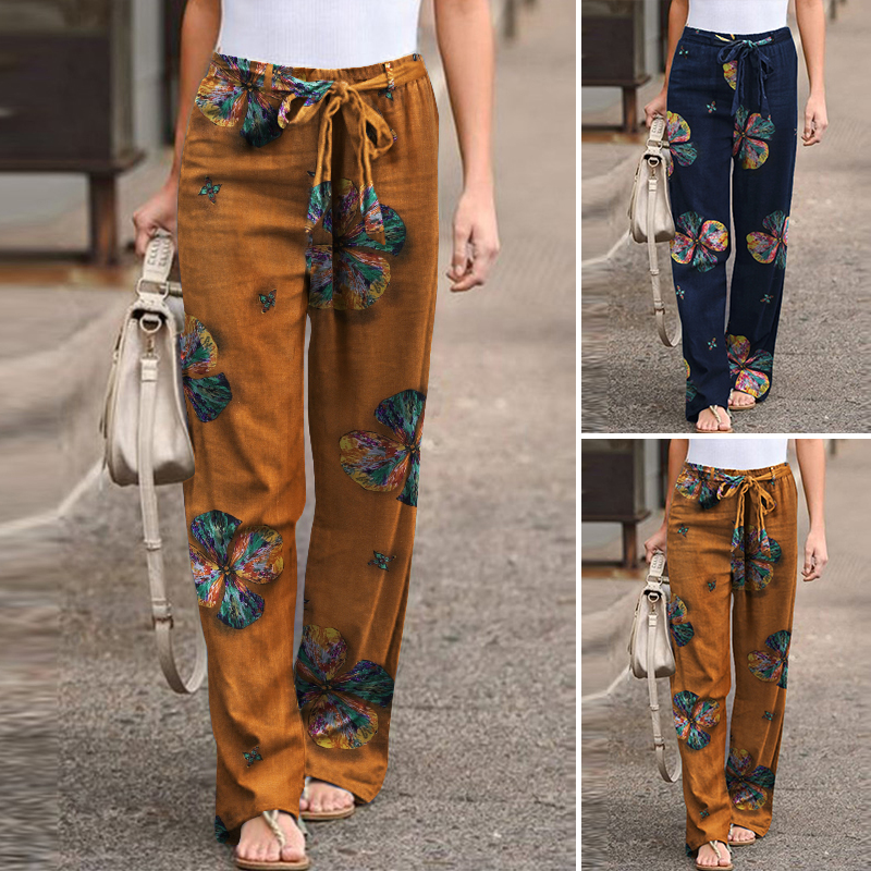 Quần Dài ZANZEA Ống Rộng Họa Tiết Vintage Cho Nữ