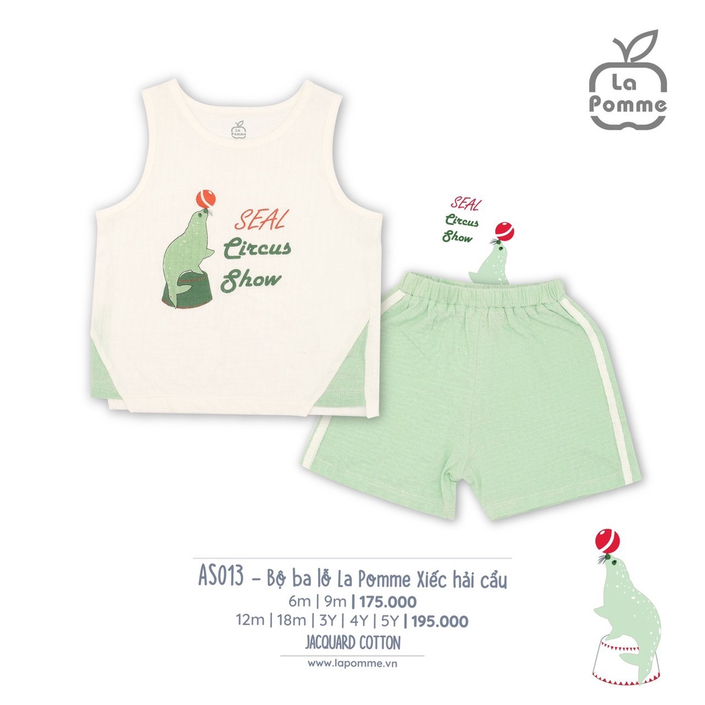 [CHÍNH HÃNG] Bộ ba lỗ quần đùi trẻ em họa tiết xiếc hải cẩu với trái bóng AS013 La Pomme