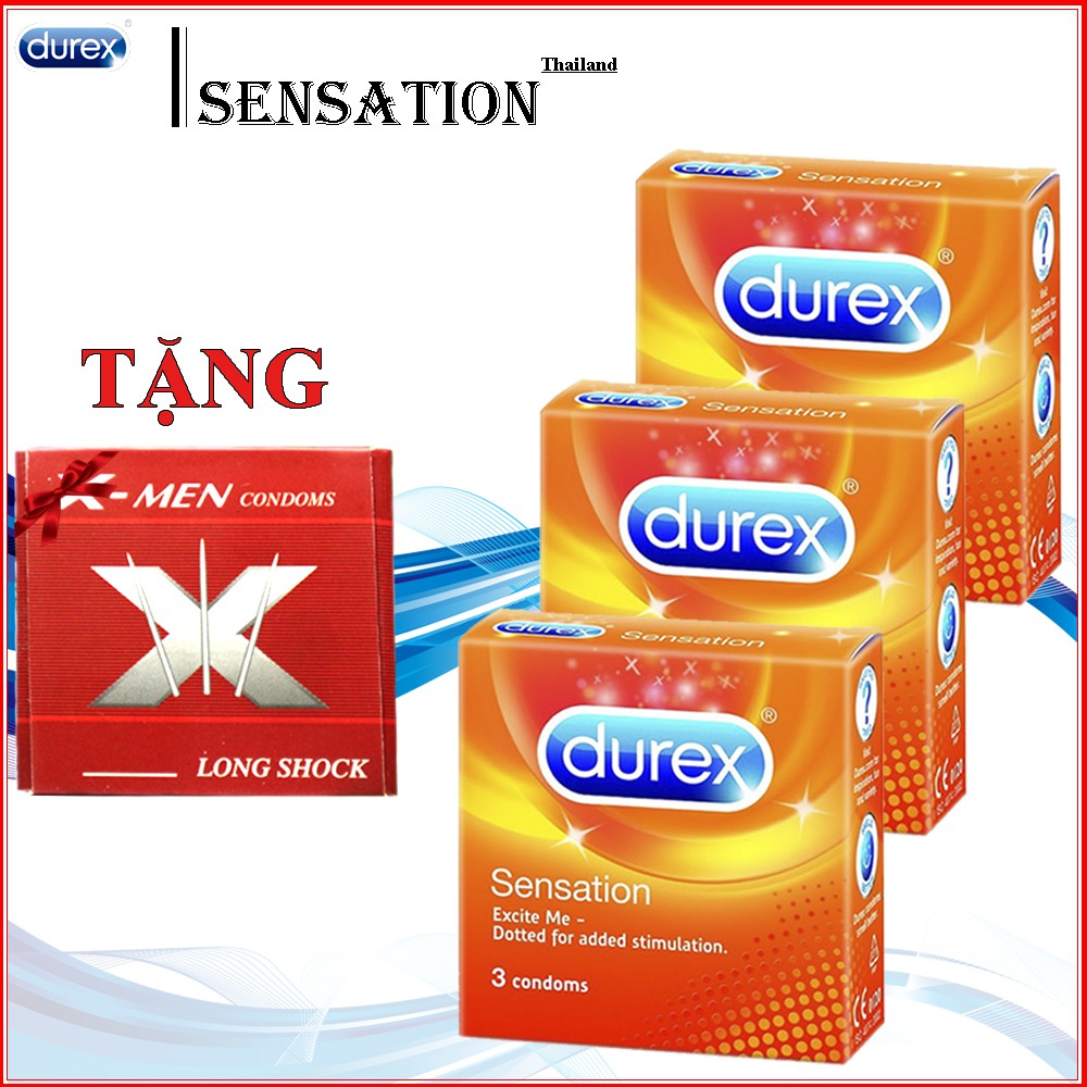 [ Tặng Xmen ] ComBo 3 Hộp Bao Cao Su Sensation || Gân Gai, Siêu Mỏng, Chống Suất Tinh Sớm _ Hộp 3 Bao