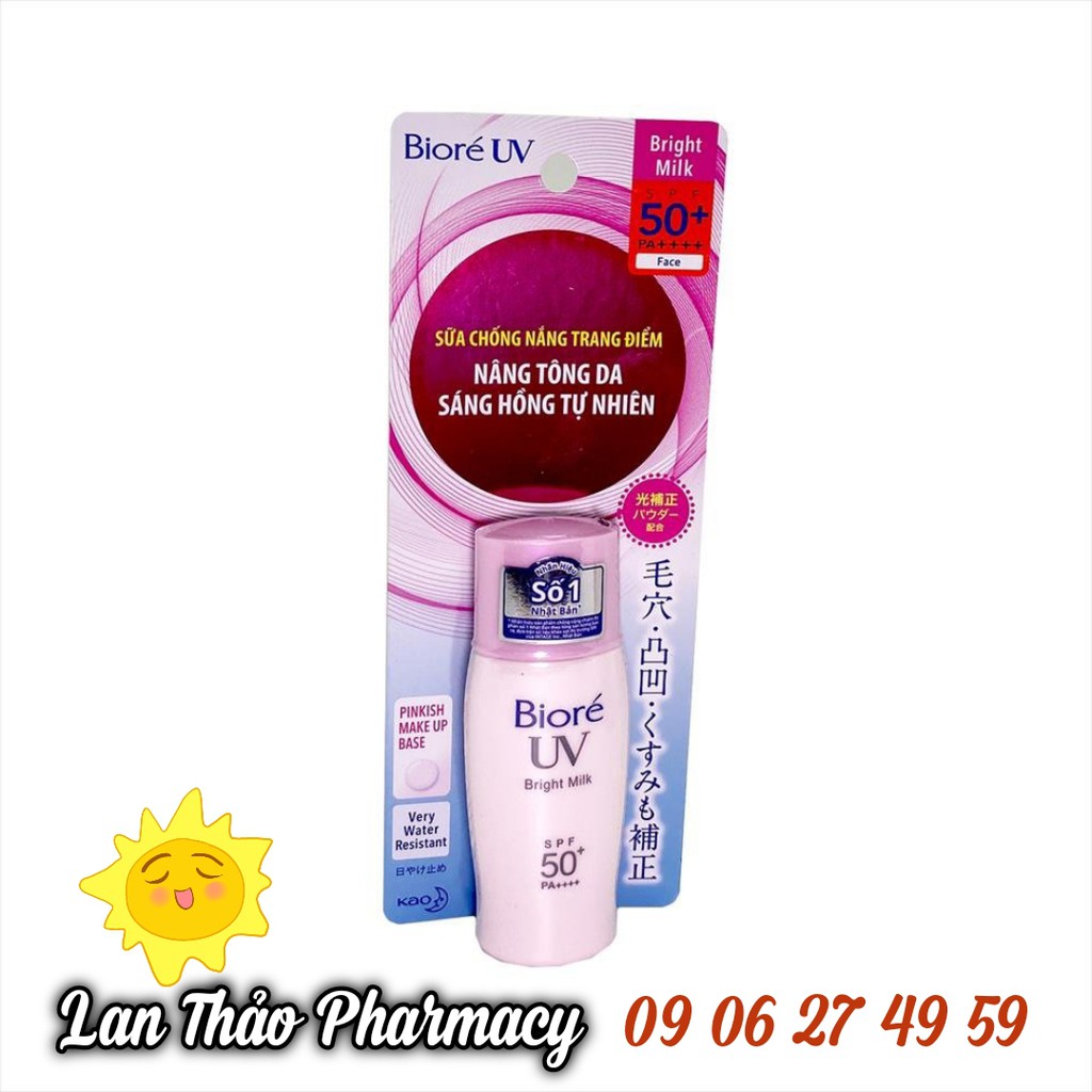 SỮA CHỐNG NẮNG TRANG ĐIỂM BIORE BRIGHT MILK UV 50+ 30ML GIÚP NÂNG TÔNG SÁNG HỒNG TỰ NHIÊN