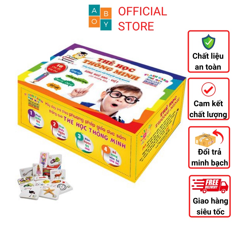 Bộ thẻ học thông minh cho bé flashcard cho bé 18 chủ đề giấy cứng in hai mặt song ngữ Anh Việt