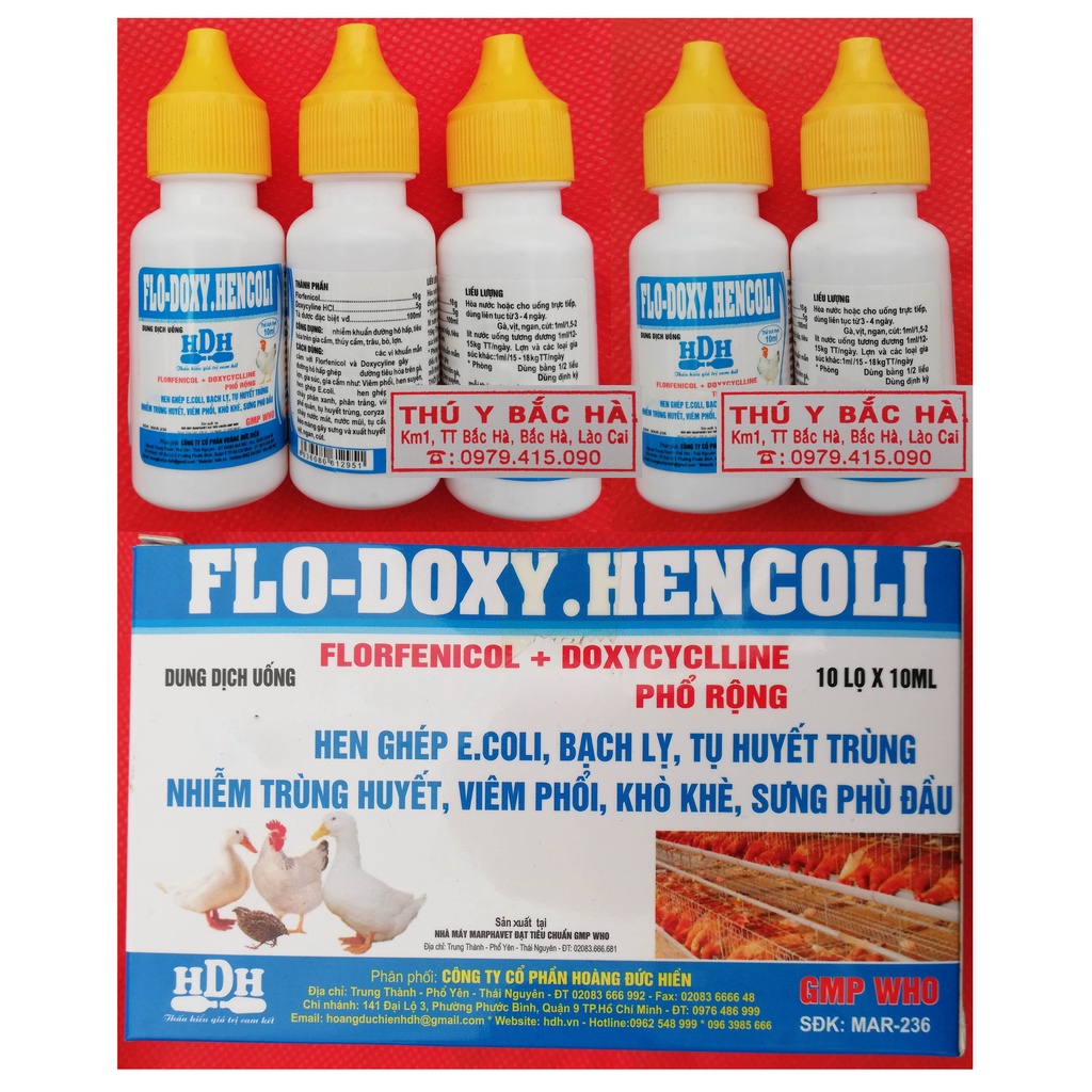 1 lọ FLO-DOXY.HENCOLI 10ml Dùng cho Gà, vịt, ngan, cút, chim cảnh;  Lợn và các loại gia súc khác