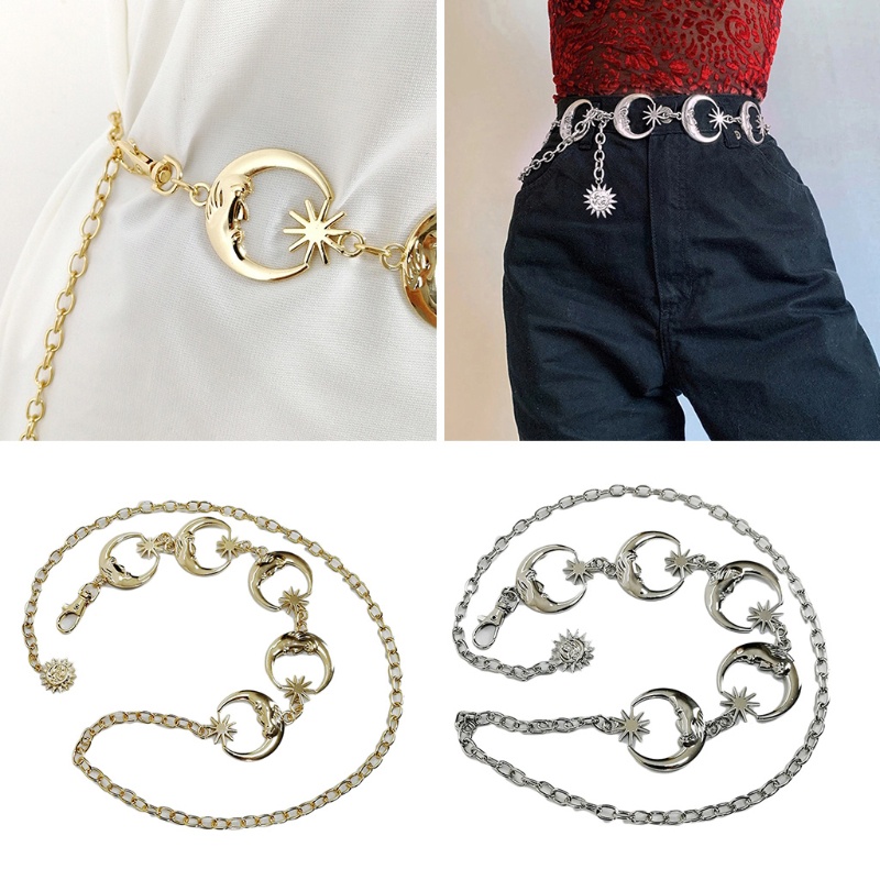 Chuỗi thắt lưng nữ phối mặt hình mặt trăng kim loại phong cách vintage