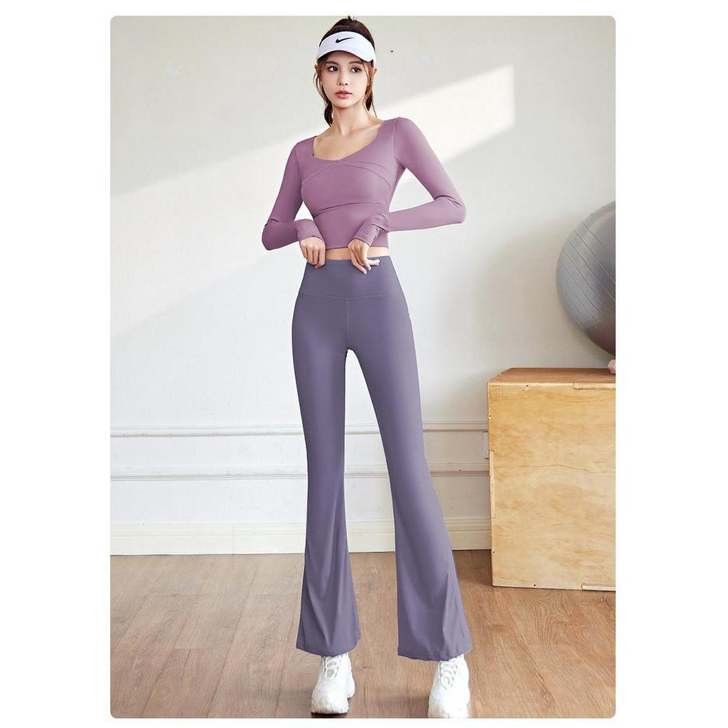 Fit.her Áo Thể Thao Chạy Bộ / Tập Yoga Tay Dài Ôm Dáng Ngắn Có Đệm Ngực Khô Nhanh Cho Nữ