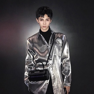 Áo sơ mi nam bóng bẩy ánh bạc silver