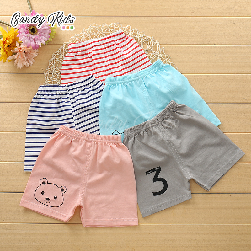 Quần Short Cotton Màu Trơn Kẻ Sọc Xinh Xắn Cho Bé 1-7 Tuổi