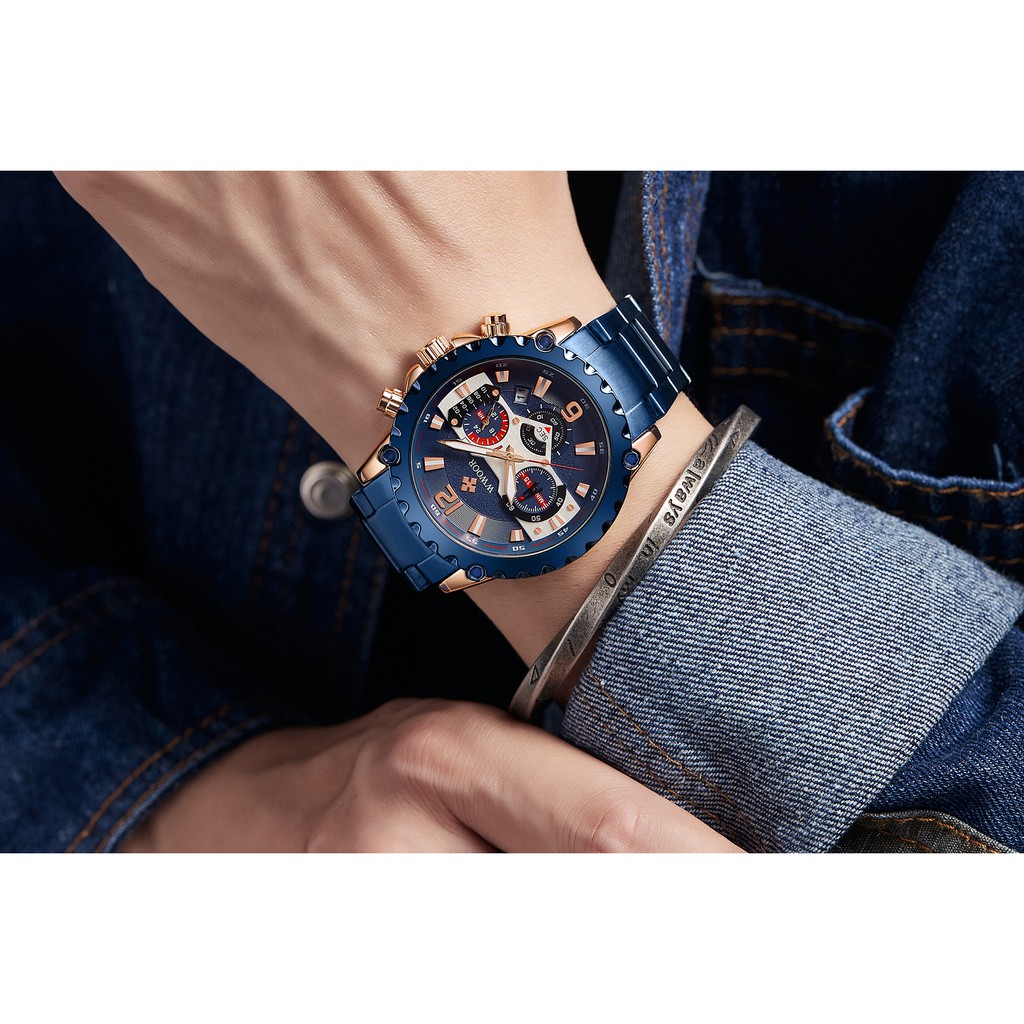 Đồng hồ WWOOR 8880 dành cho nam mặt số analog bằng thép không gỉ chống nước