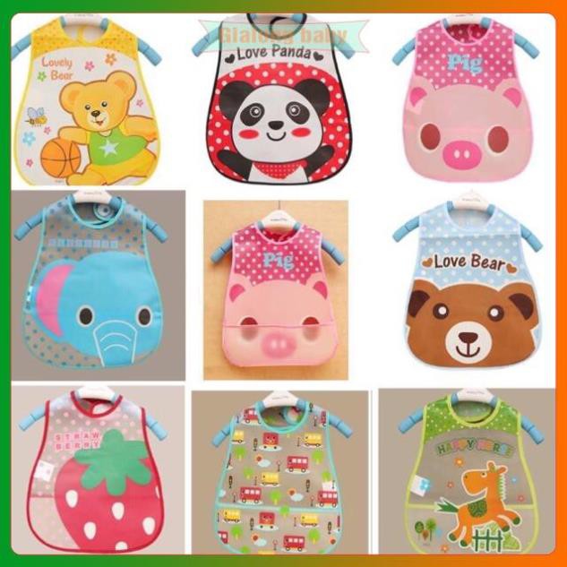 Yếm ăn dặm chống thấm có máng cho bé