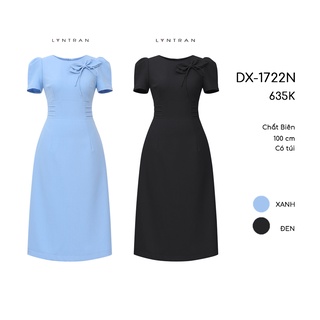 Váy xòe cổ tròn vai bồng Lyntran DX-1722N Đầm xòe nơ ngực thủ công tinh tế và sang trọng
