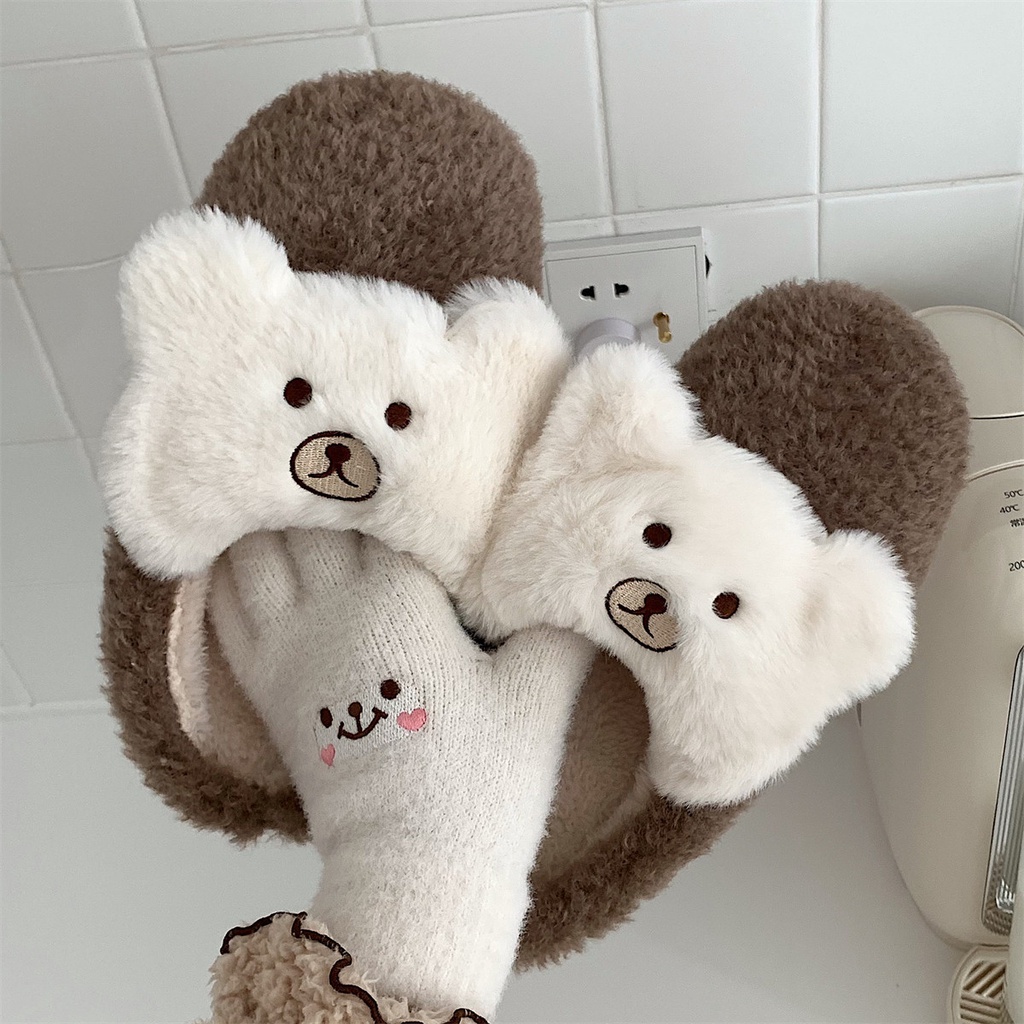 Dép bông đi trong nhà chú gấu nam nữ cute đế xốp chống trượt