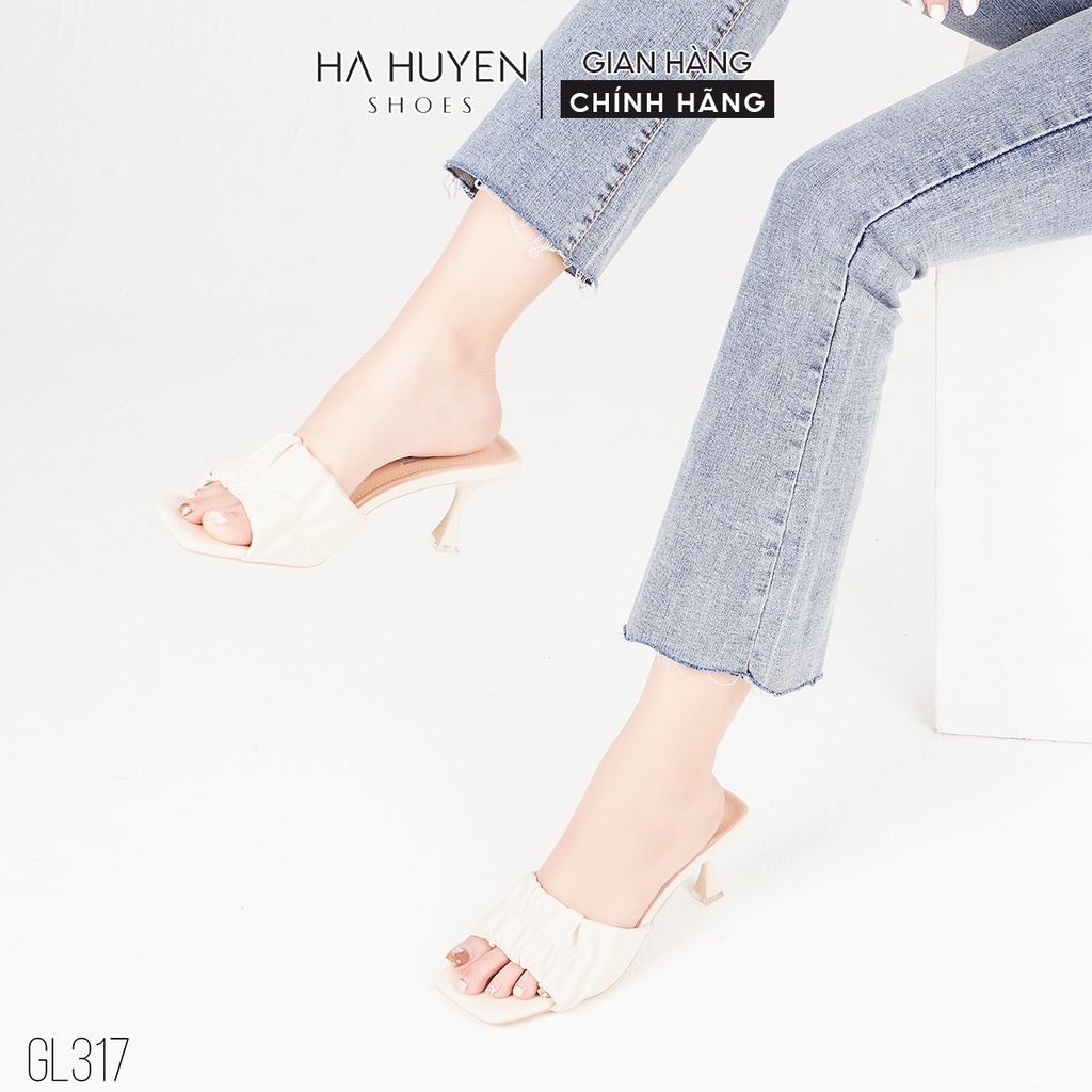 Guốc nữ Hà Huyền Shoes mũi vuông quai nhúm cá tính gót nhọn 6 phân - GL317