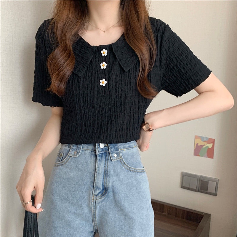 COZOK Áo Sơ Mi Ngắn Tay Cổ Búp Bê Họa Tiết Hoa Ngọt Ngào Thời Trang