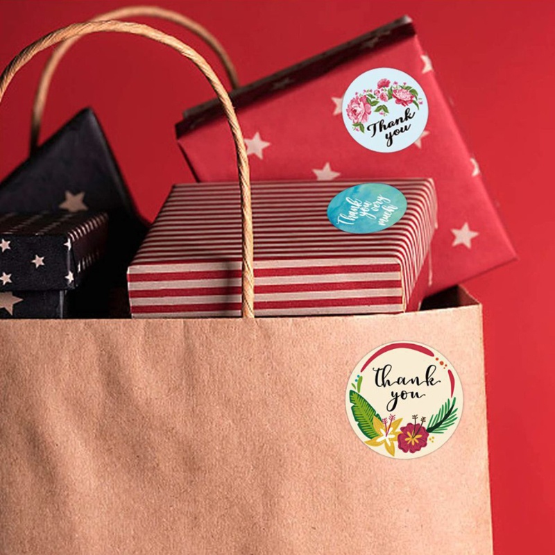 Cuộn 500 miếng dán hình tròn in chữ thank you dùng trang trí hộp quà tiện lợi