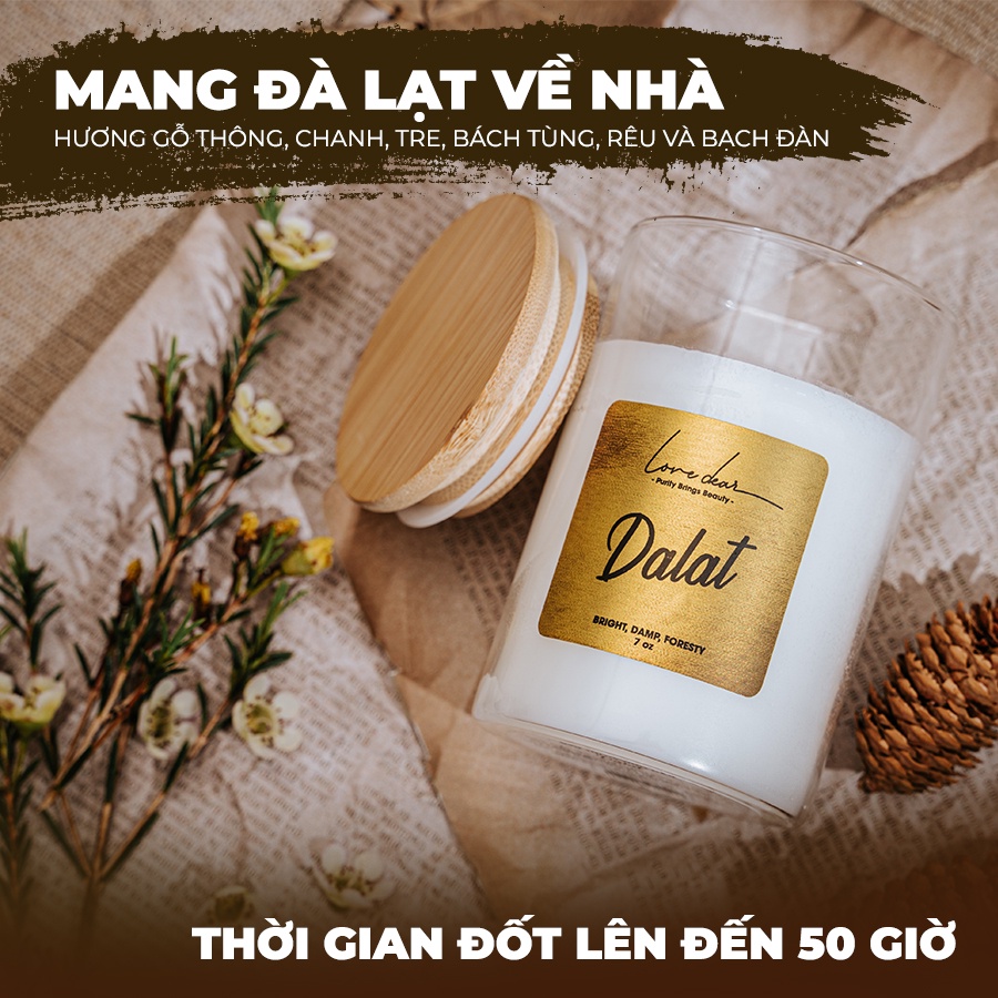 Nến thơm LoveDear, Nến thơm phòng Cao cấp từ Tinh dầu Thiên nhiên và Sáp đậu nành - Trang trí Decor - Hương Đà Lạt