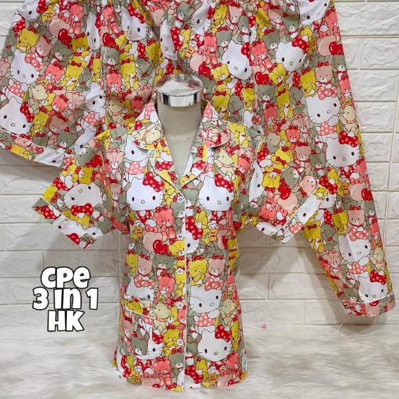 Bộ Đồ Ngủ 3 Trong 1 In Hình Hello Kitty Đáng Yêu